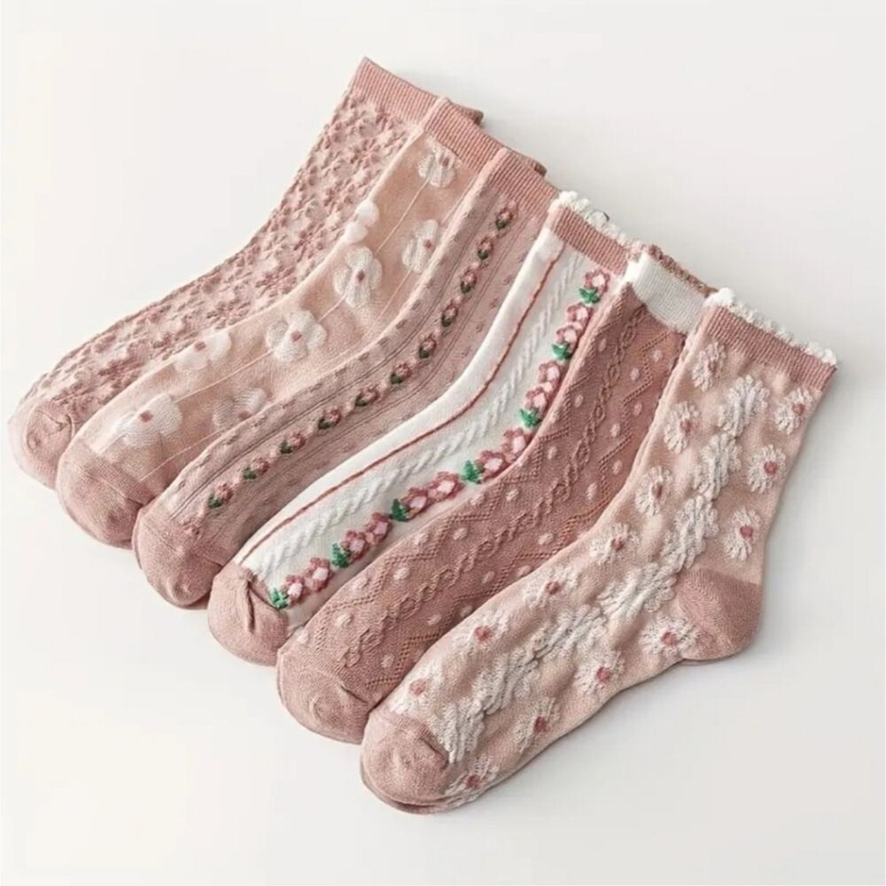 Pink cottagecore sock floral textured print bundle